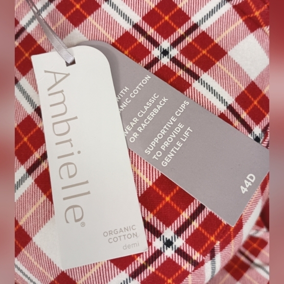 NWT Ambrielle Organic Cotton Demi Classic Racerback Red Plaid Bra - Picture 5 of 7